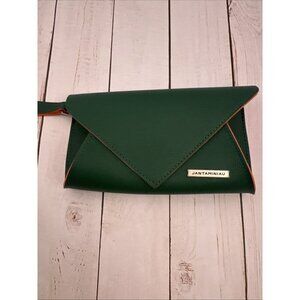 Jantaminiau Clutch Green Orange Wristlet KLM Airline Travel Bag 5”x8” NWOT